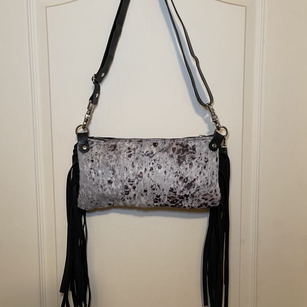 Stylish Black and Gray Fringe Shoulder Bag